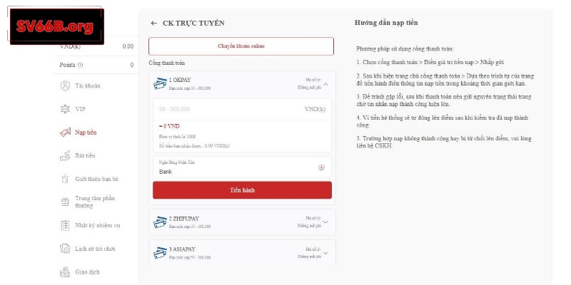 Hướng dẫn chi tiết các bước nạp tiền SV66 nhanh chóng